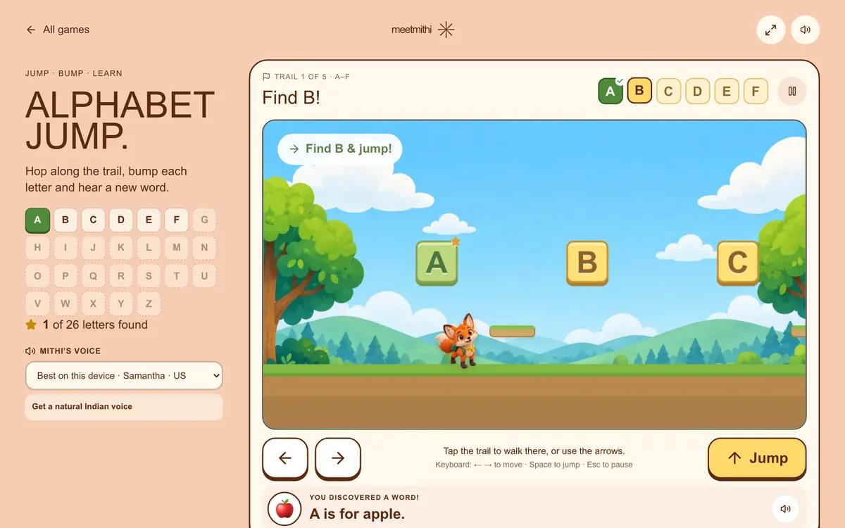 A screenshot of Alphabet Jump