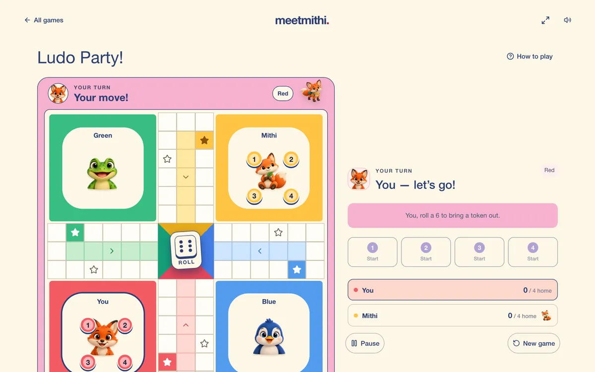 A screenshot of Ludo with Mithi