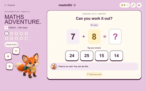 Maths Adventure: a screenshot of the game