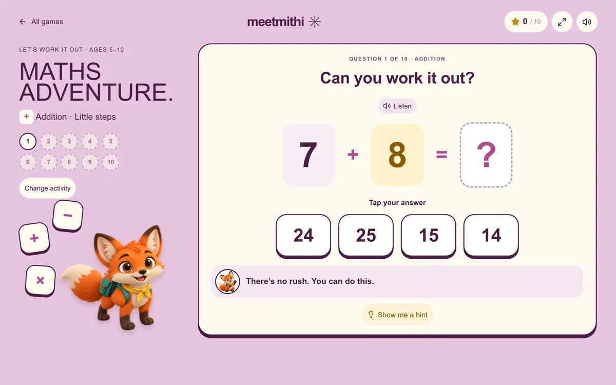 A screenshot of Maths Adventure